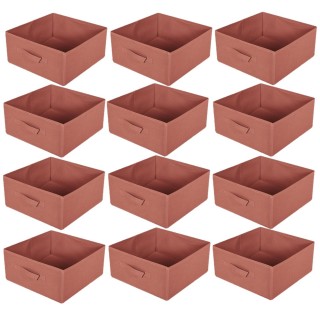 Lot de 12 boites de rangement pliables en tissus avec poignée - 30x30x15cm - Rouge Tomette