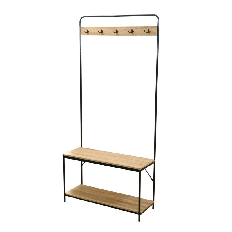 Porte-manteau Friends en MDF et Métal 5 accroches - L.80 cm x H.170 cm - Beige et Noir Porte-manteau Friends en MDF et Métal 5 accroches - L.80 cm x H.170 cm - Beige et Noir