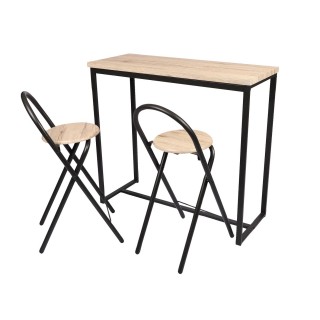 Table murale et ses 2 tabourets Dock en MDF et Métal - H.90 cm x L.100 cm - Beige et Noir