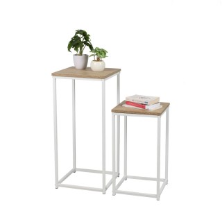 Set de 2 sellettes en Panneaux de particules et Métal - Blanc et Beige