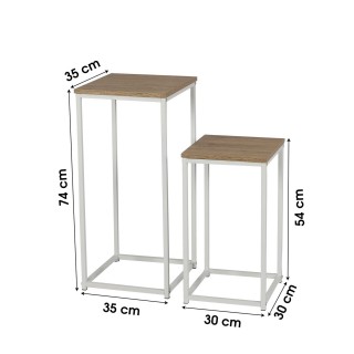 Set de 2 sellettes en Panneaux de particules et Métal - Blanc et Beige