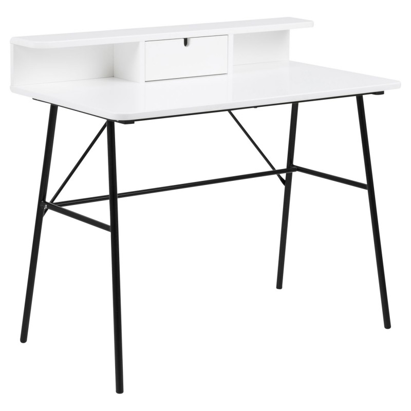 Bureau 1 tiroir et tablette de rangement en MDF et Métal - Blanc/Noir Bureau 1 tiroir et tablette de rangement en MDF et Métal - Blanc/Noir