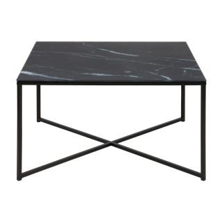 Table d'appoint effet marbre en verre et métal - L.80cm - Noir