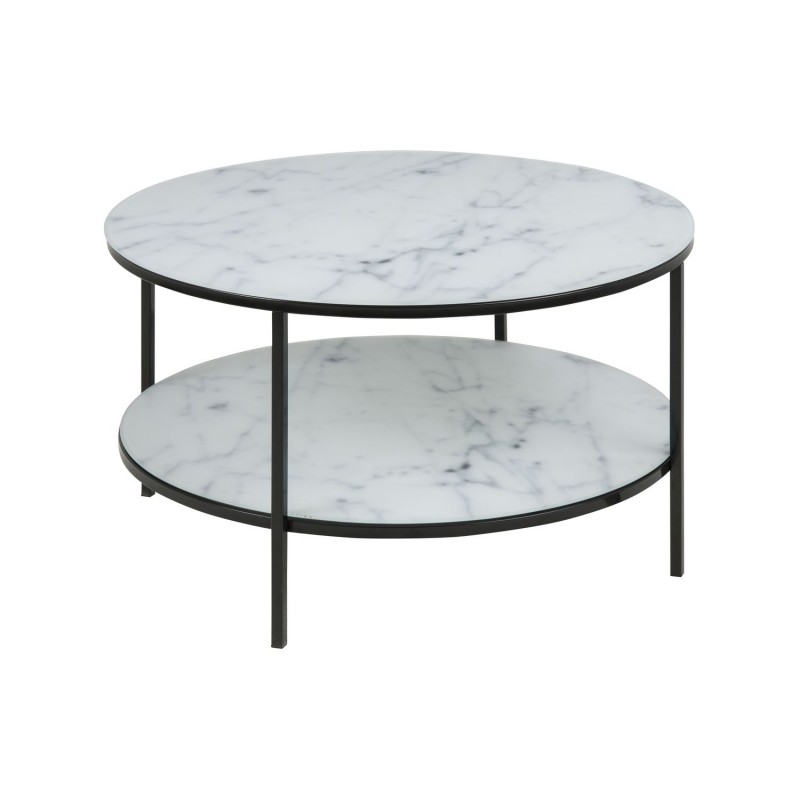 Table basse ronde effet marbre en verre et métal 2 niveaux - L.80 cm x H. 45 cm - Noir et blanc Table basse ronde effet marbre en verre et métal 2 niveaux - L.80 cm x H. 45 cm - Noir et blanc