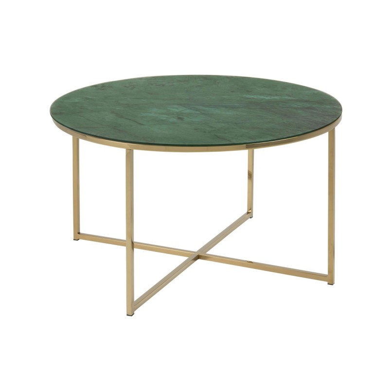 Table basse ronde effet marbre en verre et métal - L.80 cm x H. 45 cm - Vert et Doré Table basse ronde effet marbre en verre et métal - L.80 cm x H. 45 cm - Vert et Doré