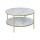 Table basse ronde effet marbre en verre et métal 2 niveaux - L.80 cm x H. 45 cm - Doré et blanc