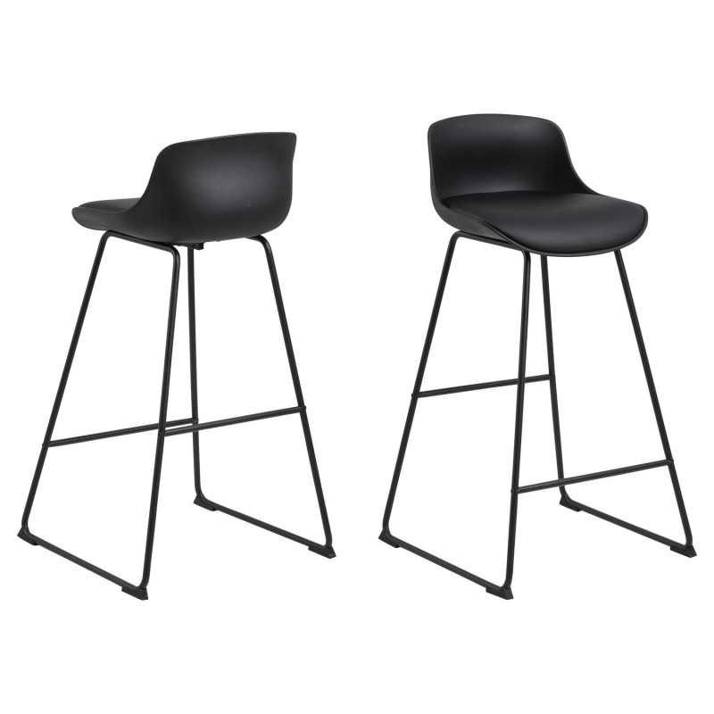 Lot de 2 tabourets de bar en polypropylène et métal - Noir Lot de 2 tabourets de bar en polypropylène et métal - Noir