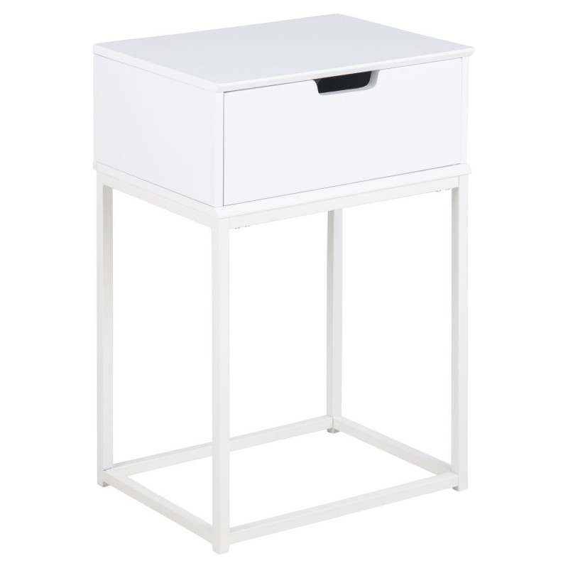 Table de chevet 1 tiroir en MDF et Métal - Blanc Table de chevet 1 tiroir en MDF et Métal - Blanc
