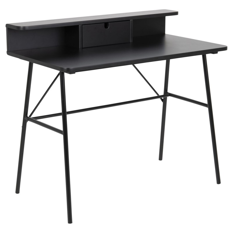 Bureau 1 tiroir et tablette de rangement en MDF et Métal - Noir Bureau 1 tiroir et tablette de rangement en MDF et Métal - Noir