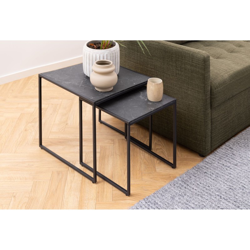 Lot de 2 Tables d'appoint carré encastrables en mélaminé et métal - L.50 cm x H. 45 cm - Noir