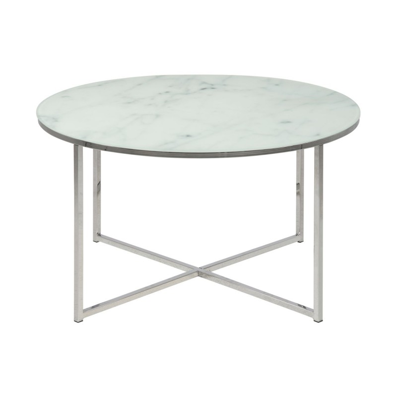 Table basse ronde effet marbre en verre et métal - L.80 cm x H. 45 cm - Blanc Table basse ronde effet marbre en verre et métal - L.80 cm x H. 45 cm - Blanc