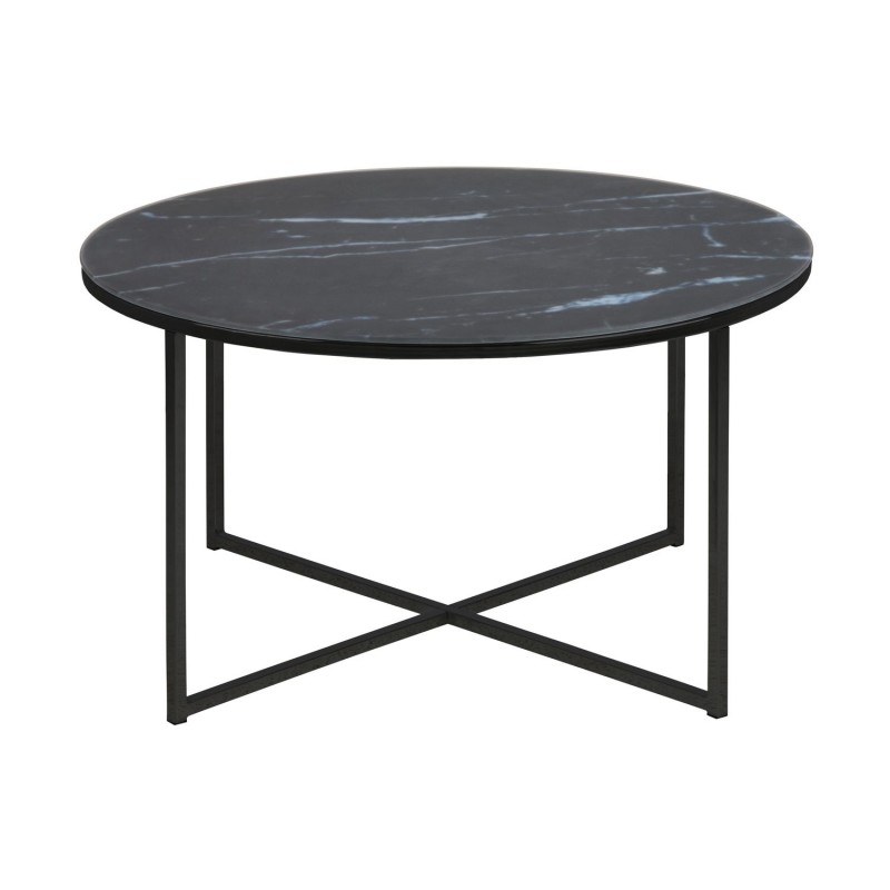 Table basse ronde effet marbre en verre et métal - L.80 cm x H. 45 cm - Noir Table basse ronde effet marbre en verre et métal - L.80 cm x H. 45 cm - Noir
