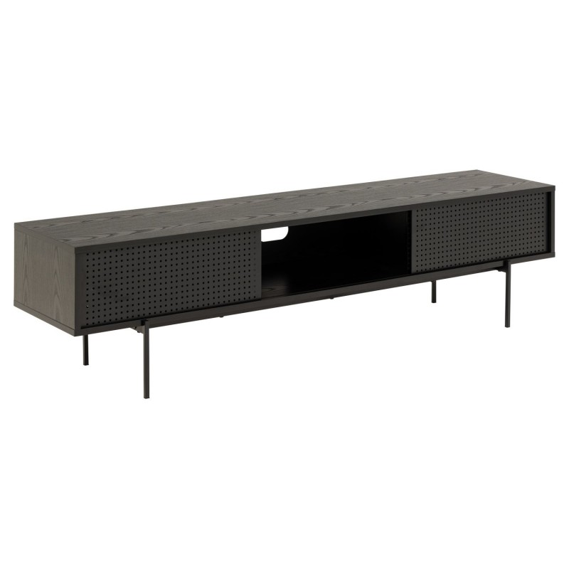 Meuble TV 2 portes coulissante et 1 niche en Mélaminé et métal - Noir Meuble TV 2 portes coulissante et 1 niche en Mélaminé et métal - Noir