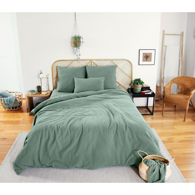 Parure de lit - Double gaze de coton - 240 x 260 cm - Amande