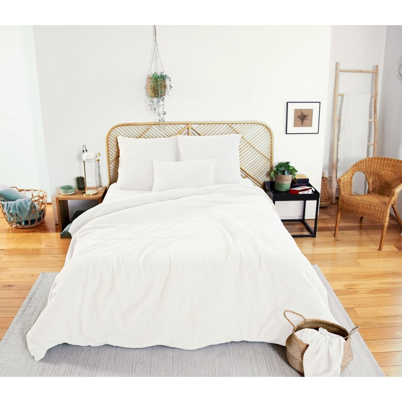 Parure de lit - Double gaze de coton - 240 x 260 cm - Blanc