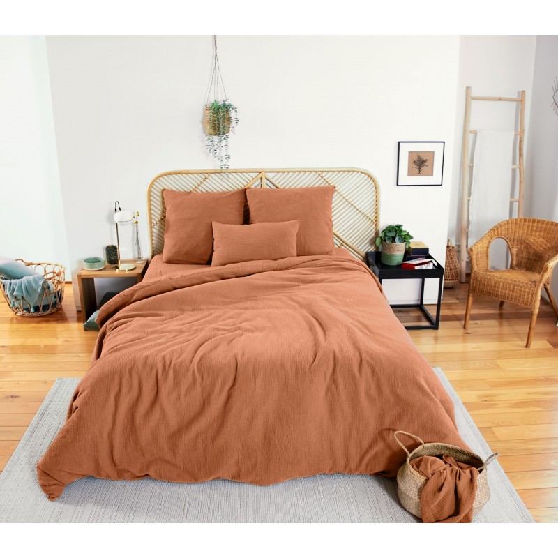 Parure de lit - Double gaze de coton - 240 x 260 cm - Caramel
