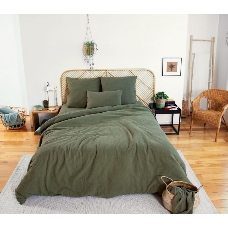 Parure de lit - Double gaze de coton - 240 x 260 cm - Kaki