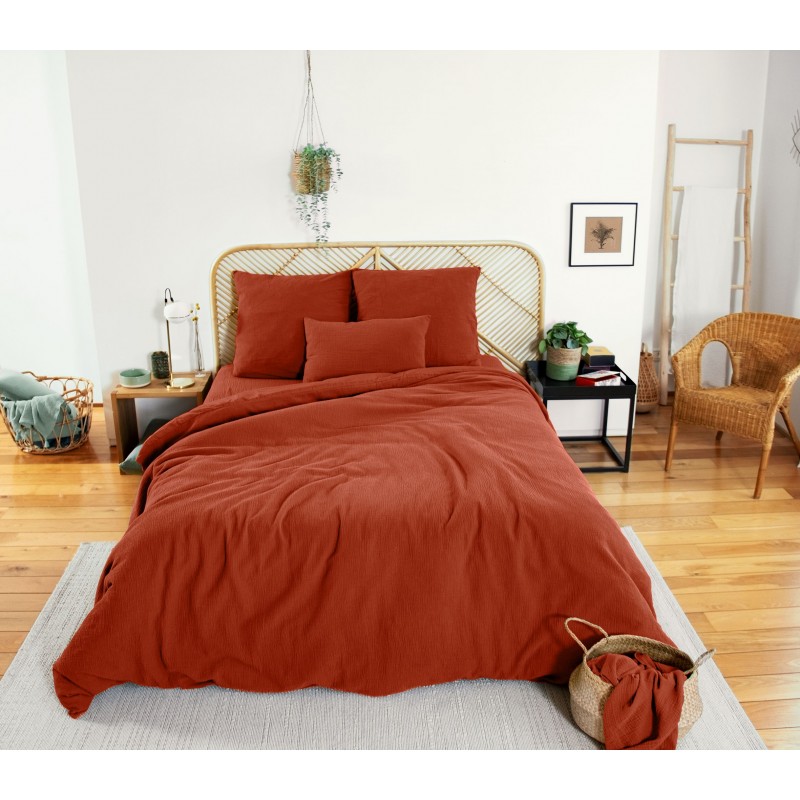 Parure de lit - Double gaze de coton - 240 x 260 cm - Ocre