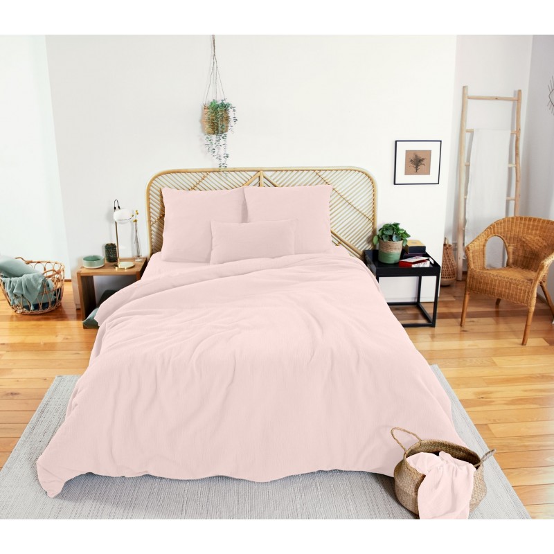 Parure de lit - Double gaze de coton - 240 x 260 cm - Rose