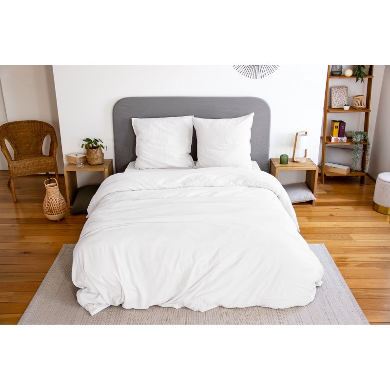 Parure de lit - 100% microfibre lavée - 240 x 260 cm - Blanc