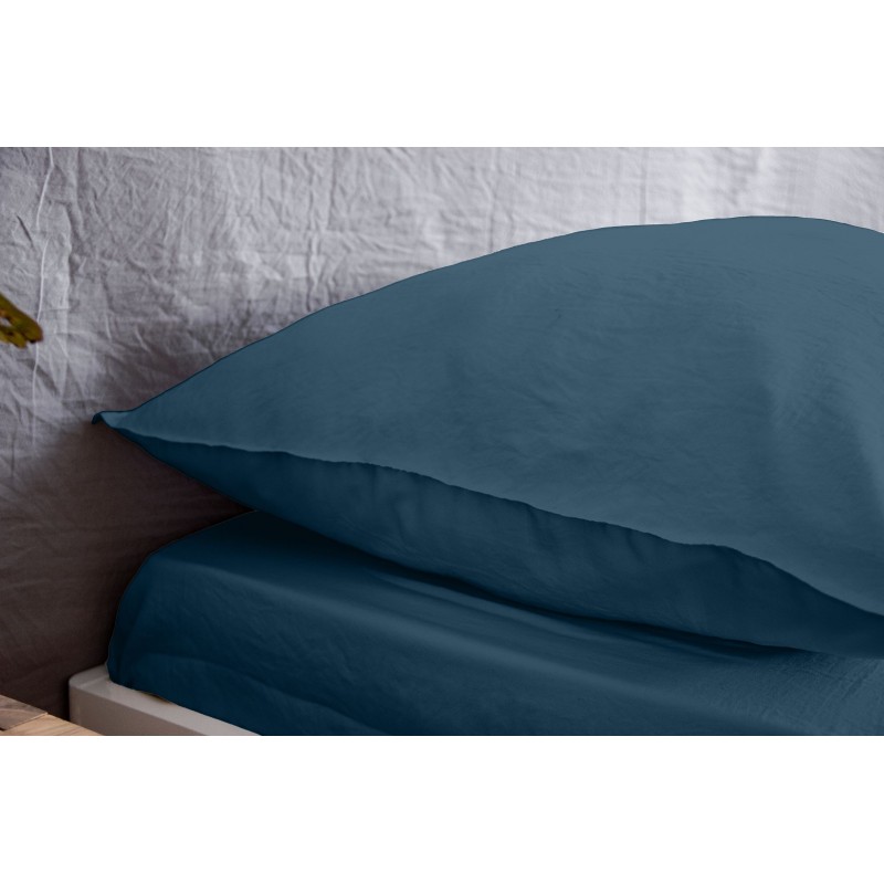 Drap housse - 100% microfibre lavée - 160 x 200 cm - Bleu nuit