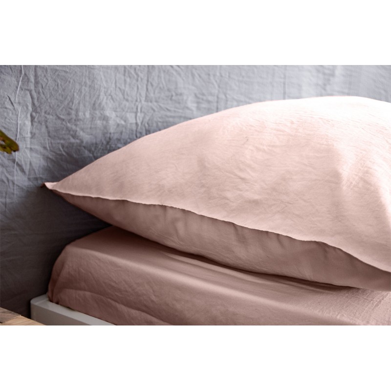 Drap housse - 100% microfibre lavée - 160 x 200 cm - Rose poudré