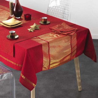 Lot de 3 serviettes de table fils métallisés - Rouge et or