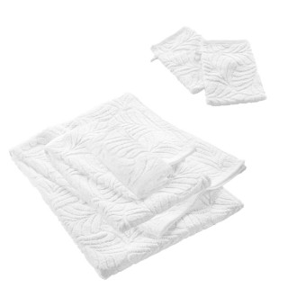 Parure de bain 4 pièces (1 drap de douche, 1 serviette de toilette, 1 serviette invité, 2 gants de toilette) OCALA - Blanc