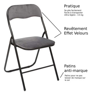 Lot de 6 Chaises pliantes effet velours - Gris clair avantages