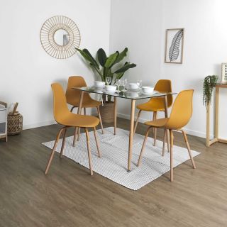Lot de 4 Chaises scandinave Phenix en polypropylène et métal - Jaune Moutarde