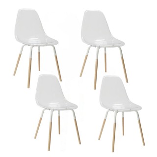 Lot de 4 chaises scandinaves Phenix en plastique et métal - Transparent